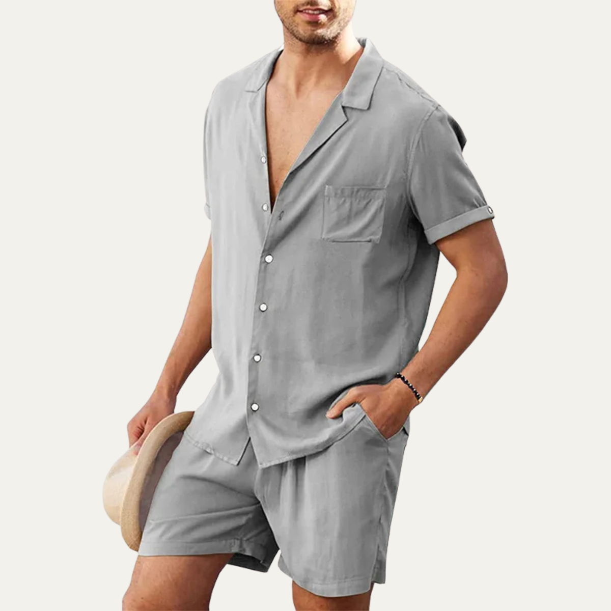 Men's Cotton Linen Shirt Shorts Set