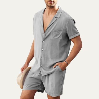 Men's Cotton Linen Shirt Shorts Set