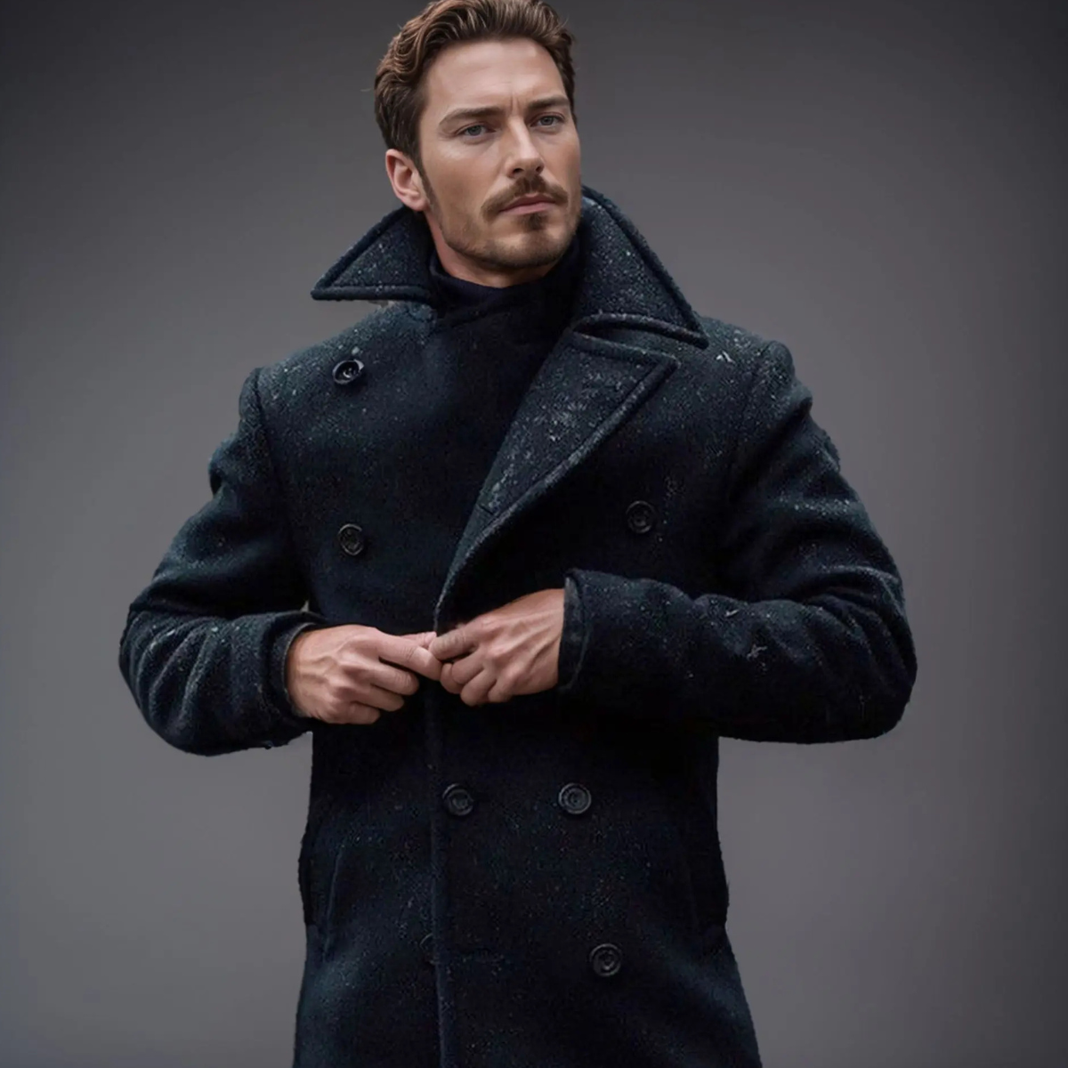 Men's Double Breasted Wool Peacoat Black
