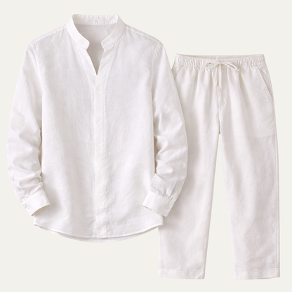 Men's Cotton Linen Shirt Pants Set - VibreMode