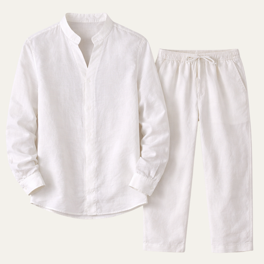Men's Cotton Linen Shirt Pants Set - VibreMode