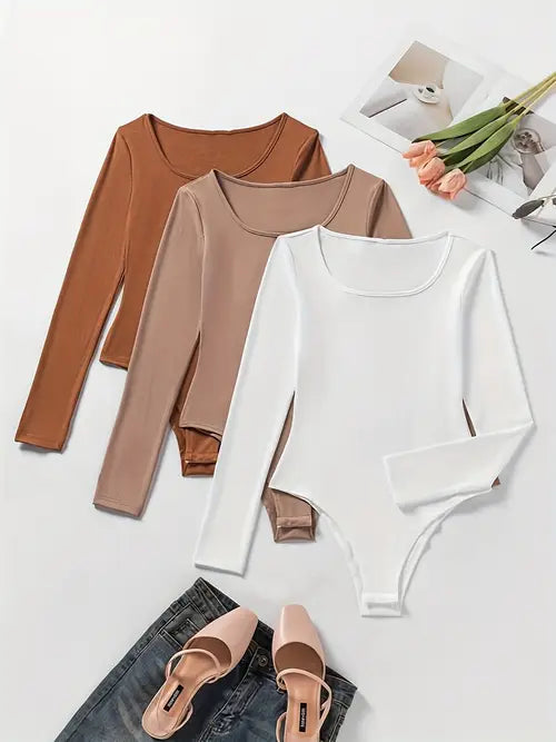 Women's Long Sleeve Bodysuits 3-Pack