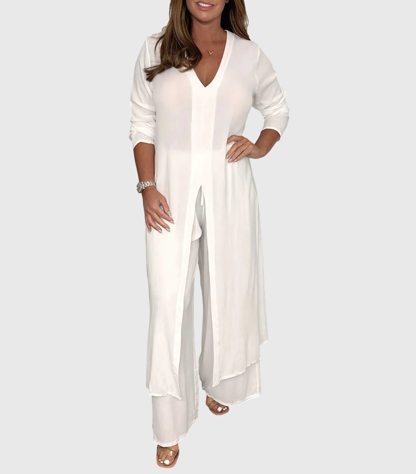 Women's Cardigan Set Wide Leg Pants Two Piece