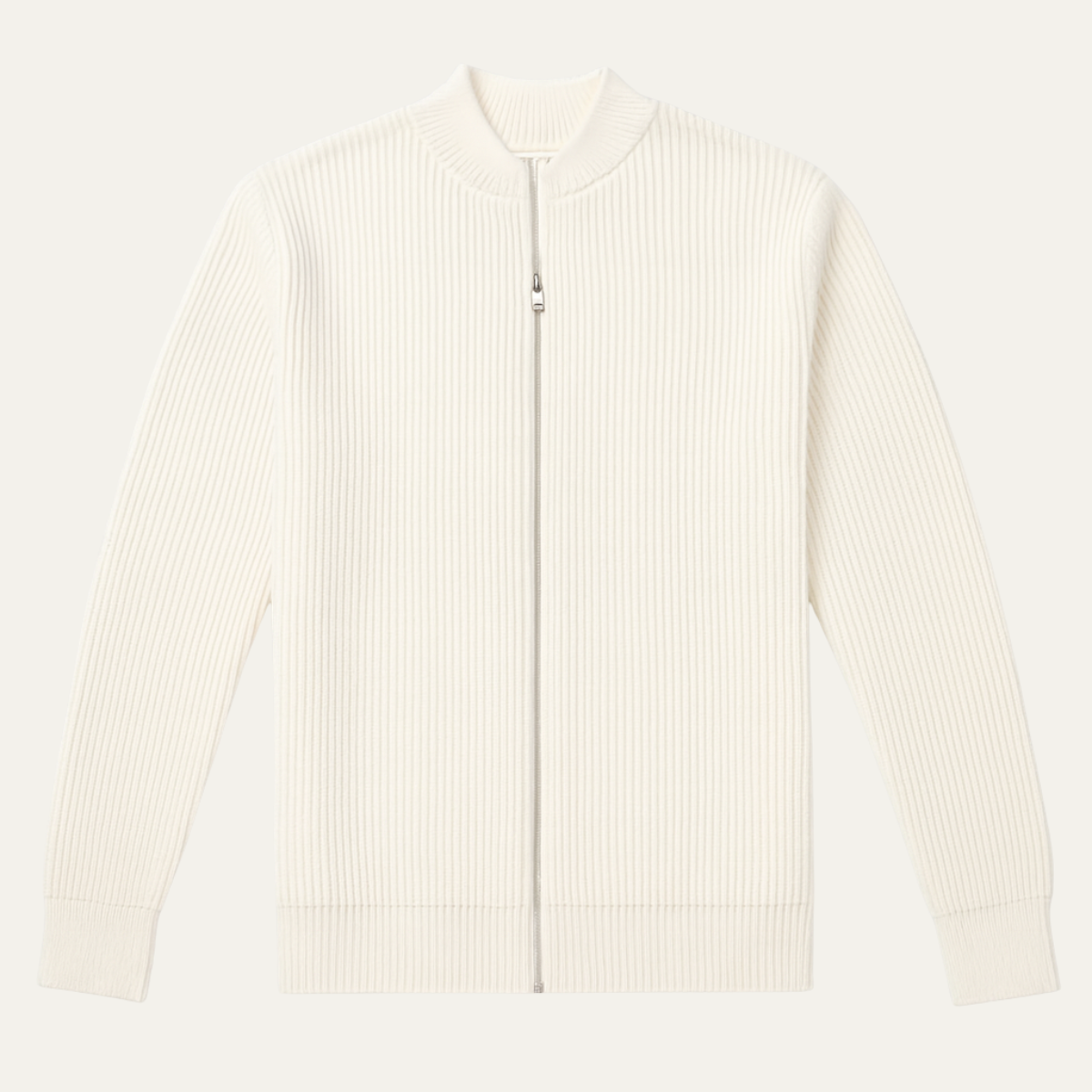 Mens Beige Knitted Cardigan Lightweight Zip Up - VibreMode