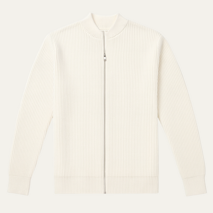 Mens Beige Knitted Cardigan Lightweight Zip Up - VibreMode
