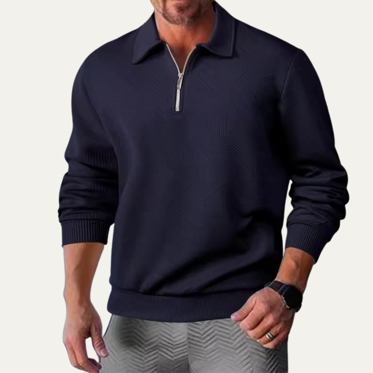 Men's Textured Knit Quarter Zip Sweater