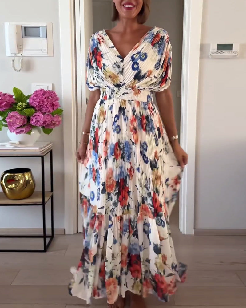 Vibrant Floral Print Flowy Women's Dress