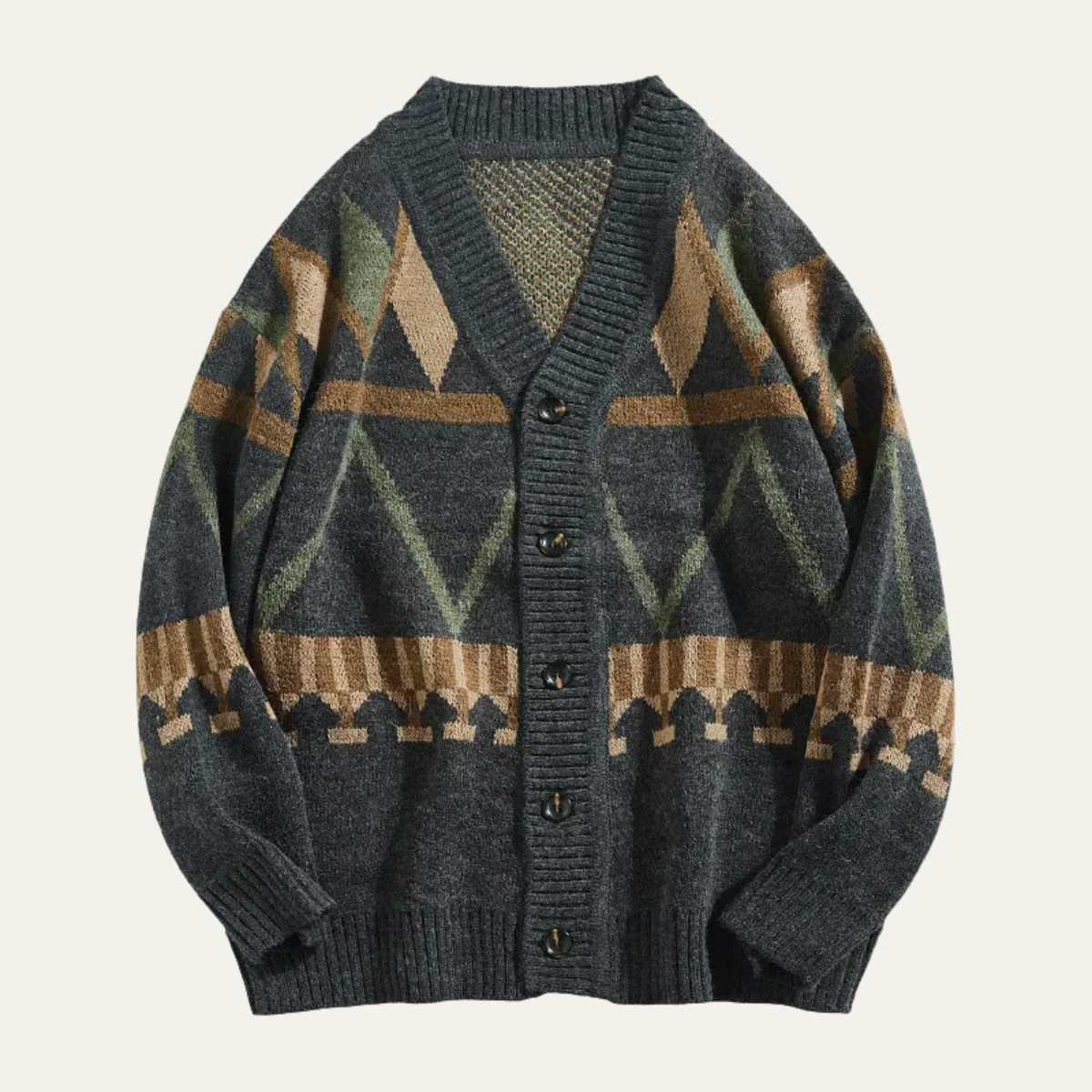 Men's Vintage Button Up Cardigan Geometric Pattern Red - VibreMode