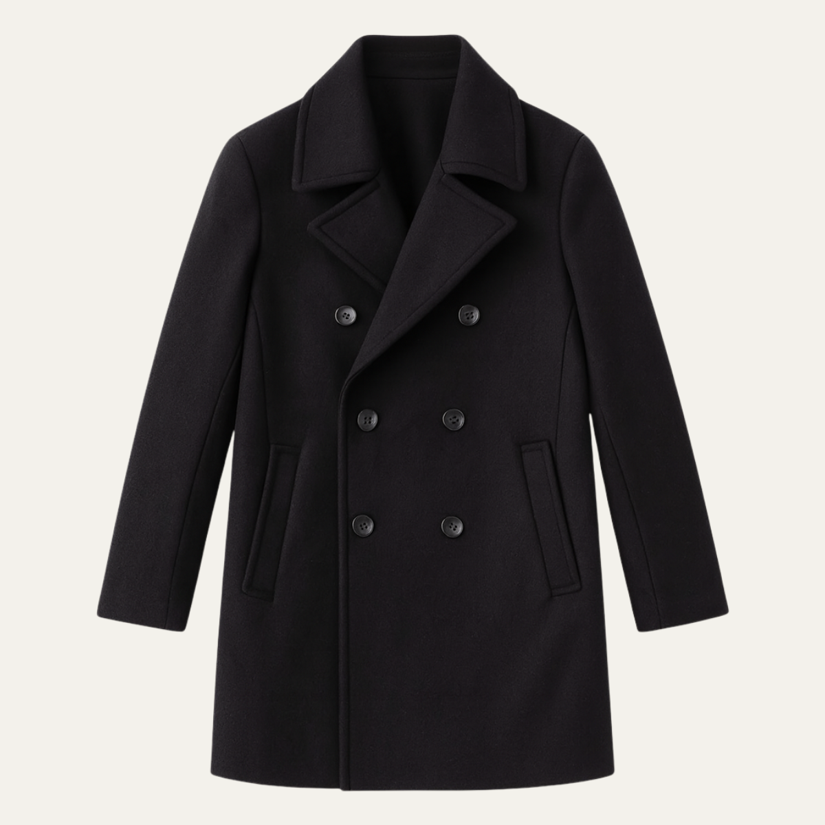 Men's Double Breasted Wool Peacoat Black - VibreMode