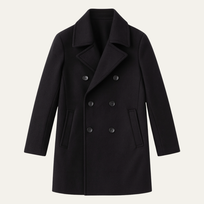 Men's Double Breasted Wool Peacoat Black - VibreMode
