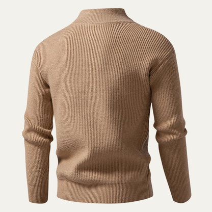 Men's Ribbed Knit Sweater Zip Up Casual Beige