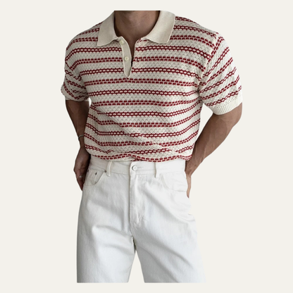 Men's Striped Knit Polo Shirt Turn Down Collar