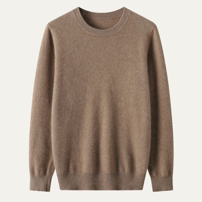 Men's Merino Wool Sweater O Neck Winter Beige - VibreMode