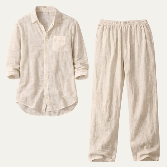 Mens Casual Linen Shirt And Pants Set - VibreMode