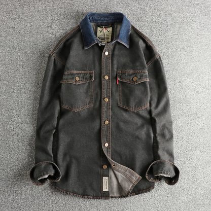 Men's Denim Shirt Jacket Washed Retro Blue