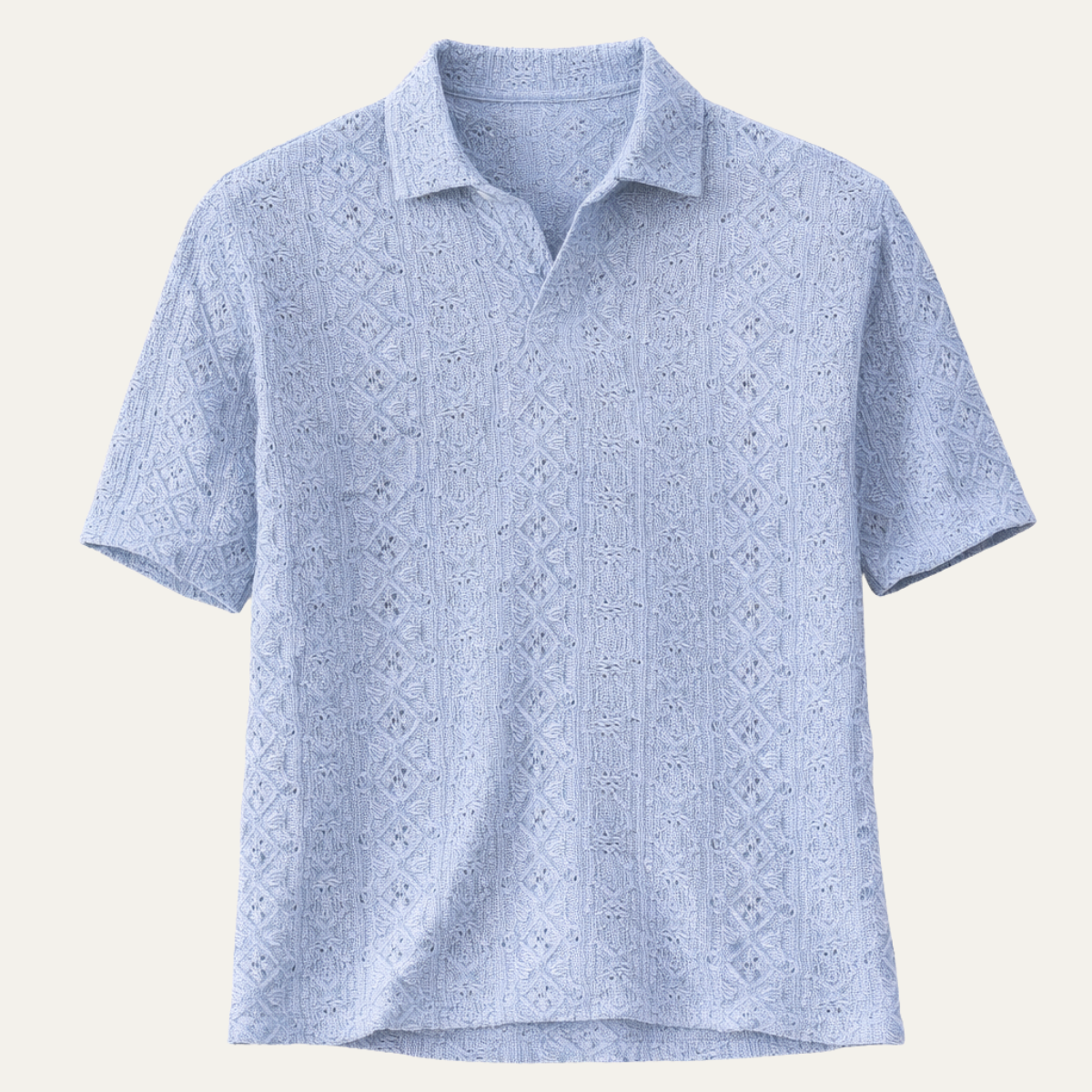 Men's Crochet Knit Polo Shirt Short Sleeve Light Blue - VibreMode
