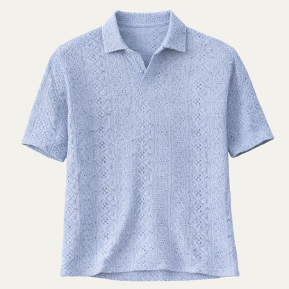 Men's Crochet Knit Polo Shirt Short Sleeve Light Blue - VibreMode