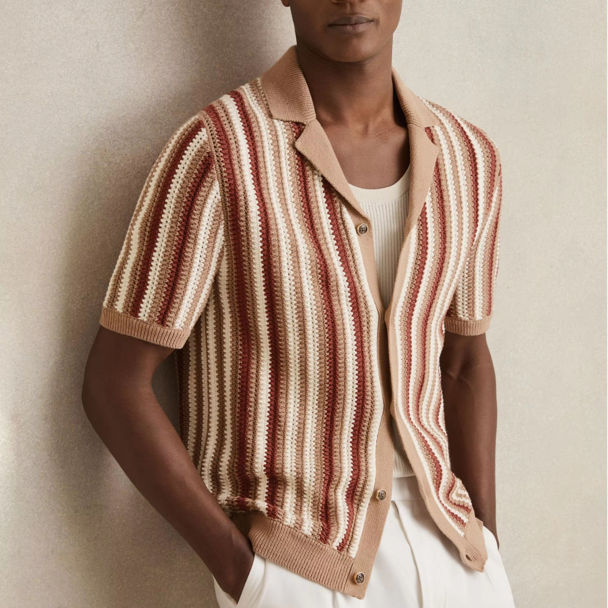 Men's Vintage Stripe Knit Button Up Shirt