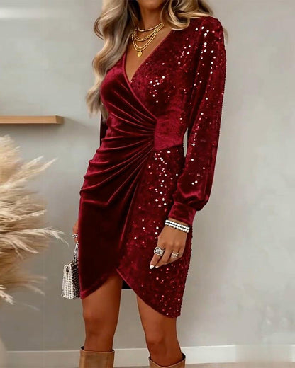 Sparkly Glitter Mini Wrap Dress