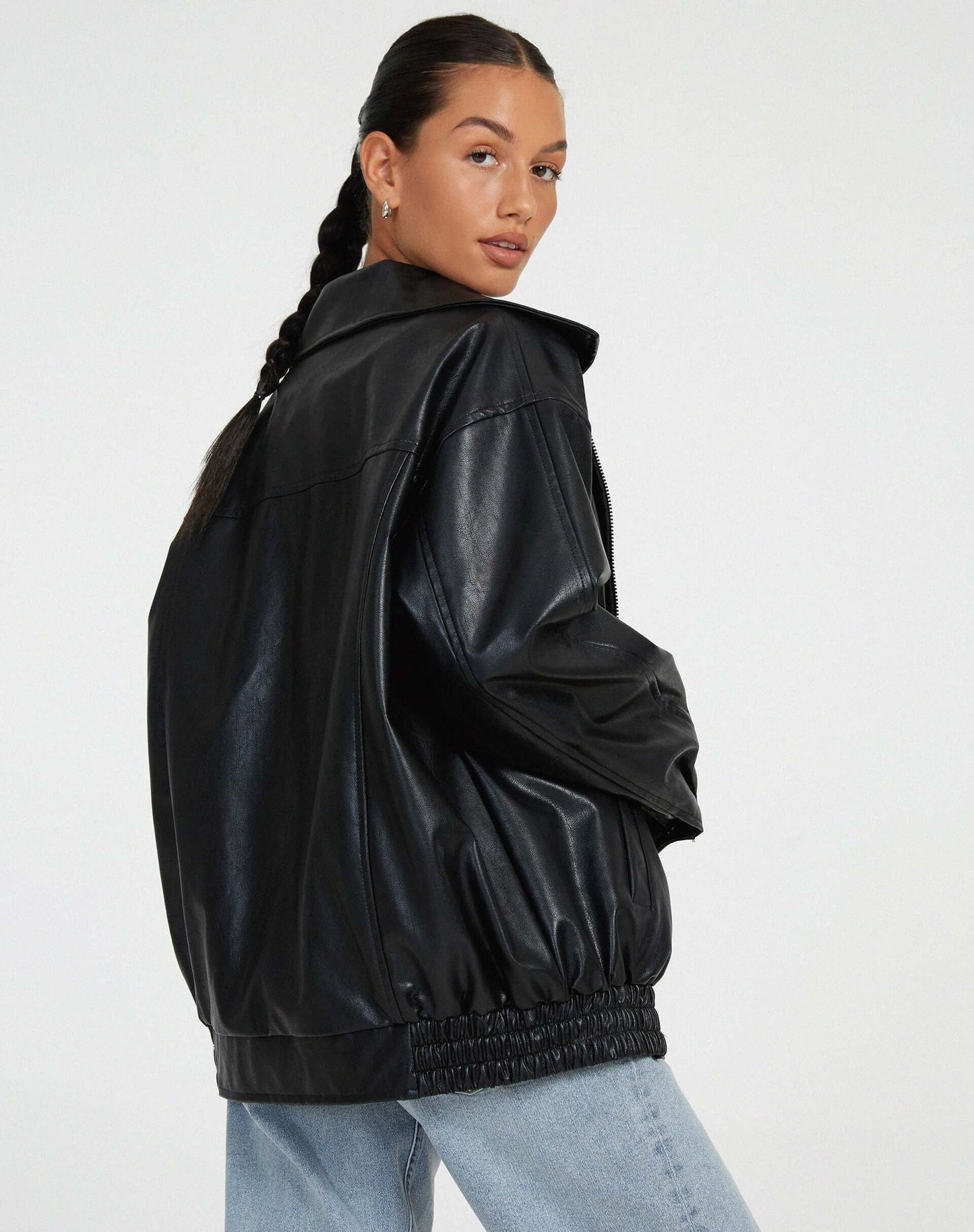 Women's Faux Leather Jacket Oversized Comfortable Black