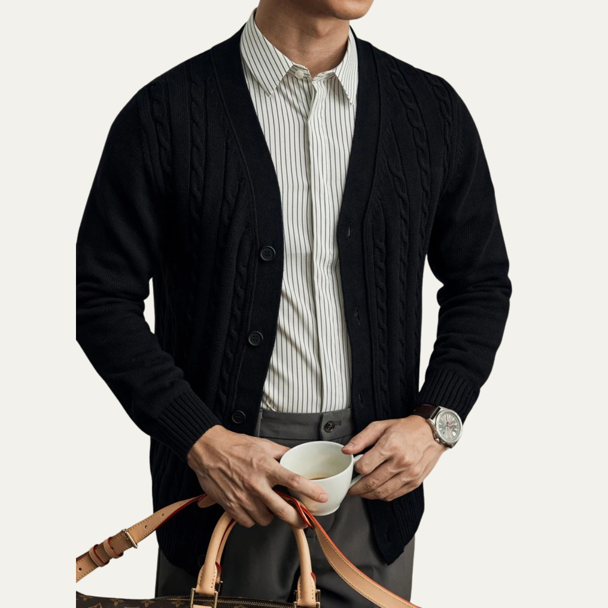 Men's Classic Cable Knit Cardigan Button Up