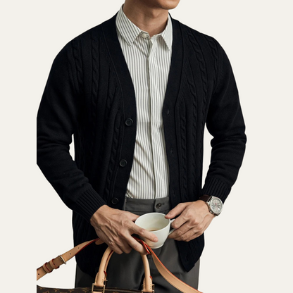 Men's Classic Cable Knit Cardigan Button Up