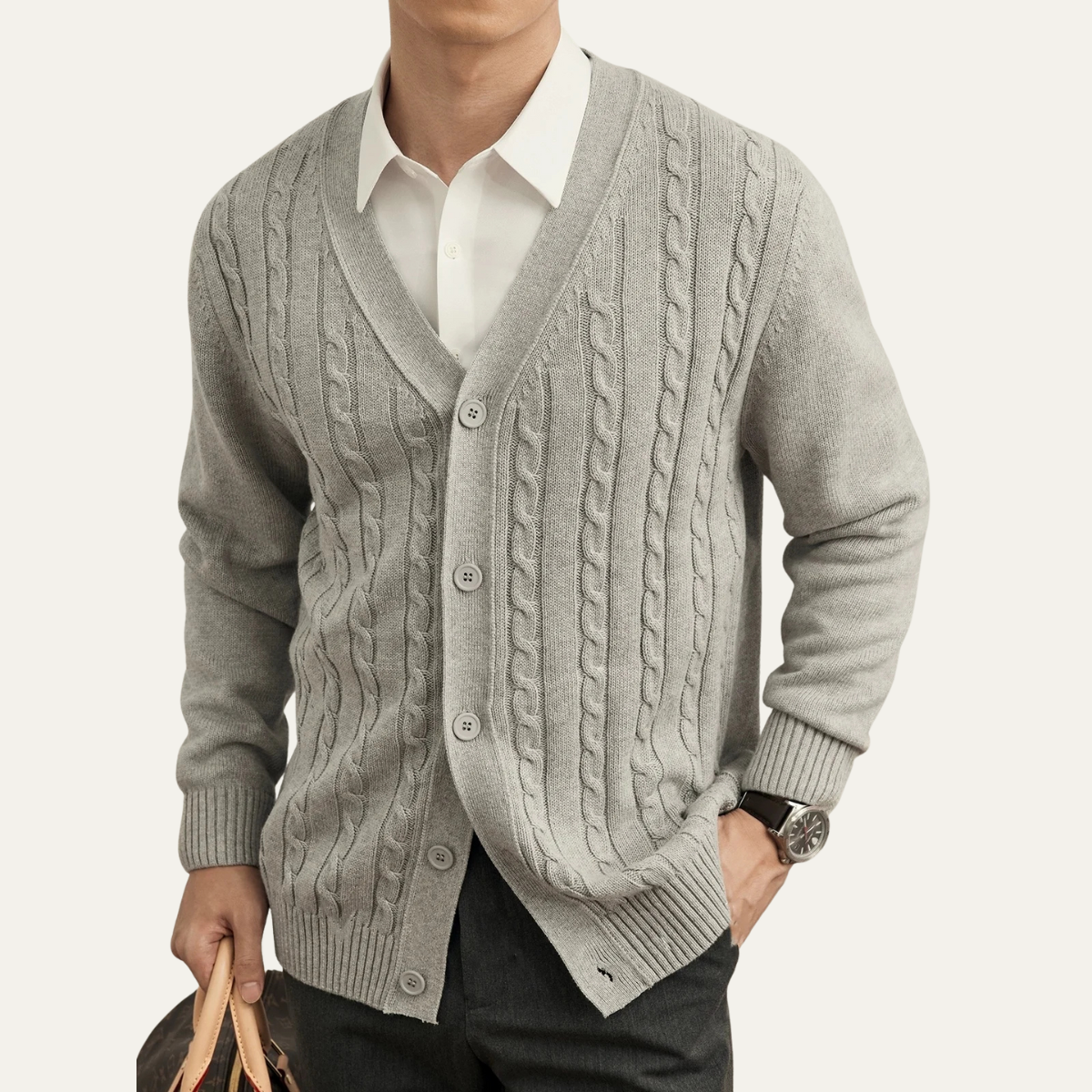 Men's Classic Cable Knit Cardigan Button Up