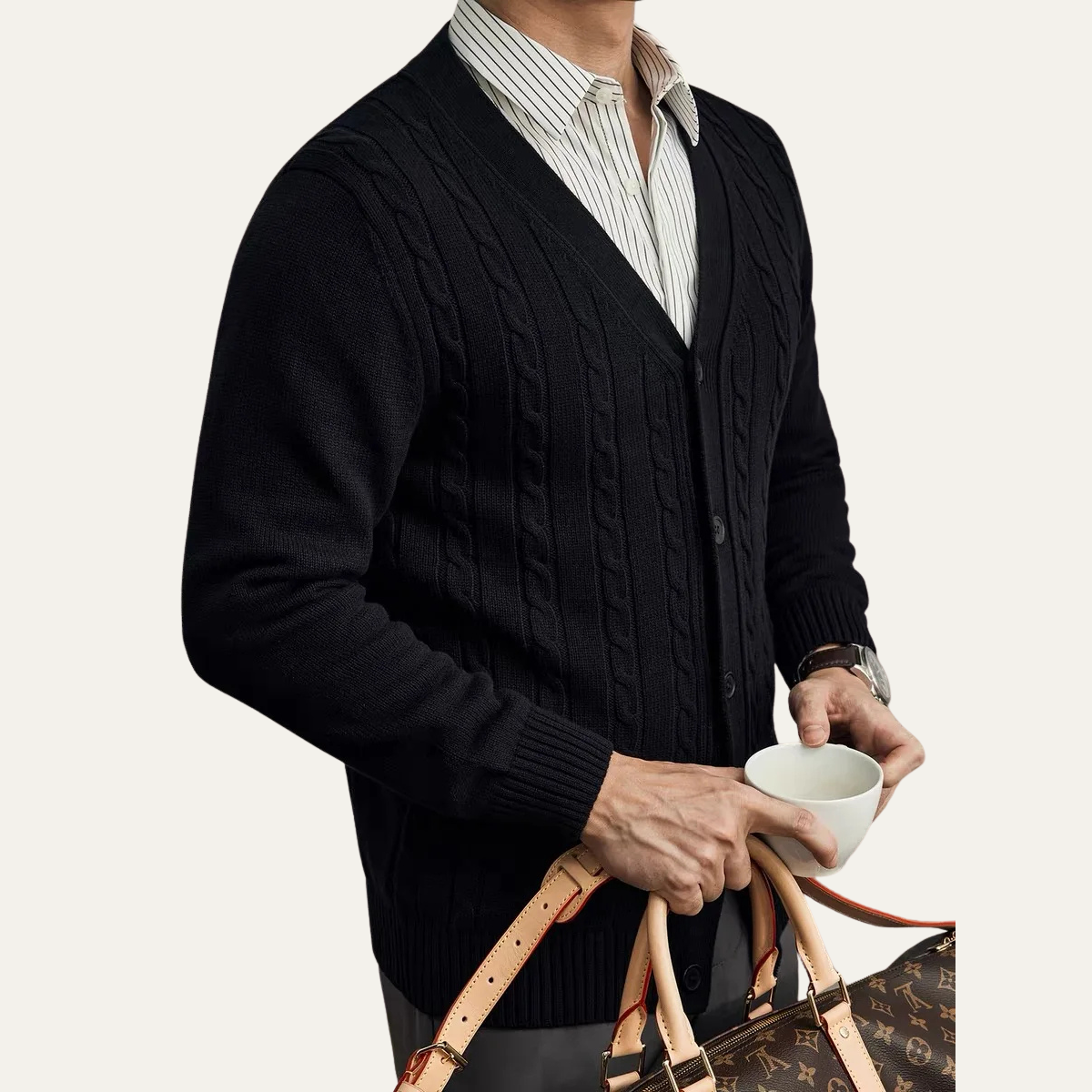 Men's Classic Cable Knit Cardigan Button Up