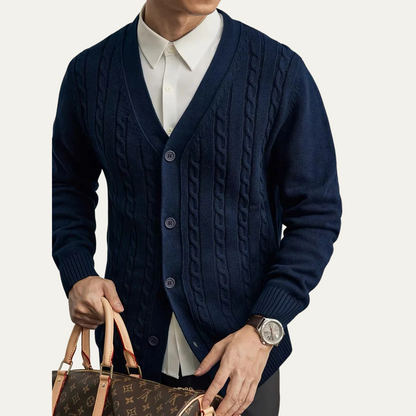 Men's Classic Cable Knit Cardigan Button Up