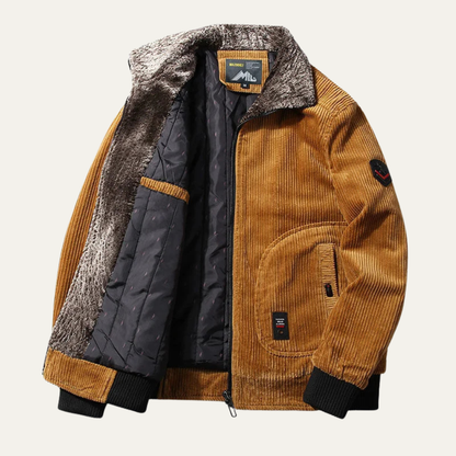 Men's Corduroy Thermal Jacket Fur Collar - VibreMode