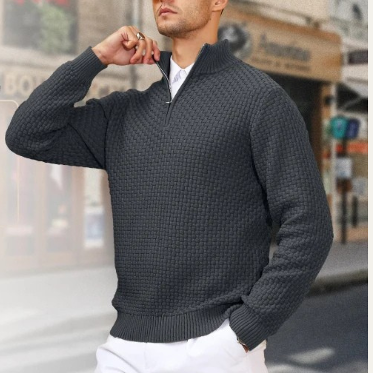 Men's Warm Half Zip Knitted Sweater