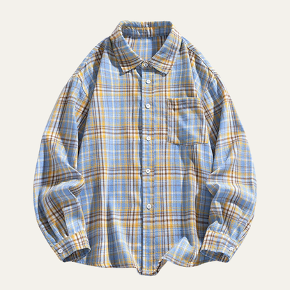 Men's Plaid Casual Shirt Loose Fit Retro Style