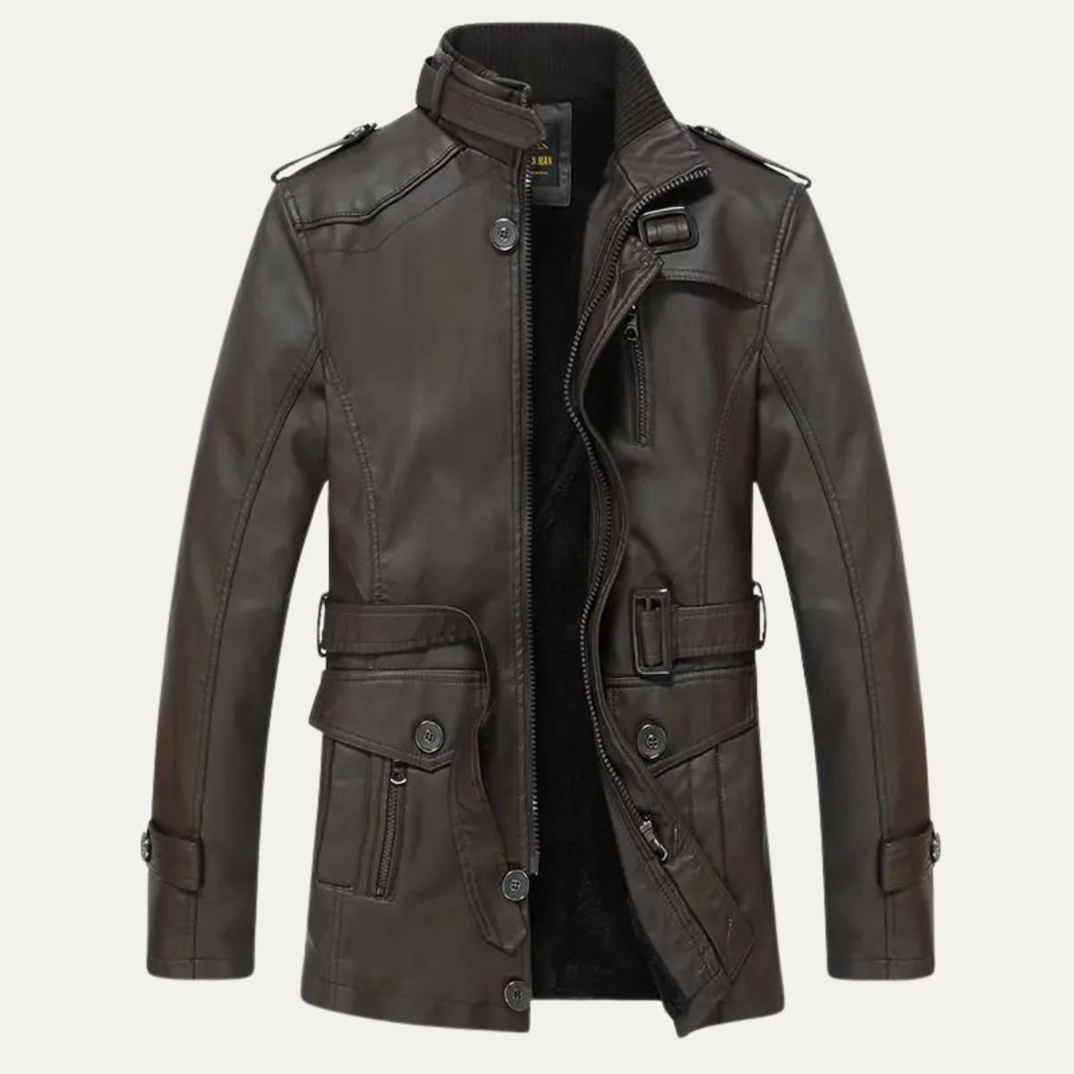 Men's Leather Winter Jacket With Belt