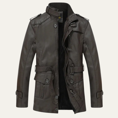 Men's Leather Winter Jacket With Belt