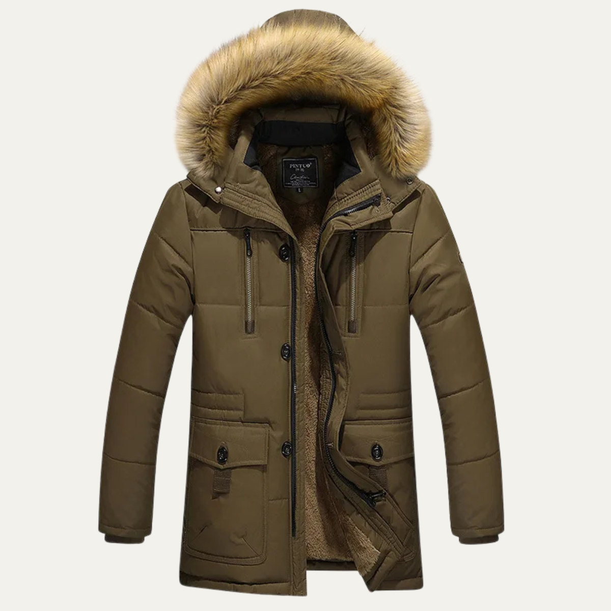 Men's Cotton Padded Winter Coat Fur Hood - VibreMode