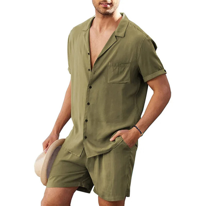 Men's Cotton Linen Shirt Shorts Set