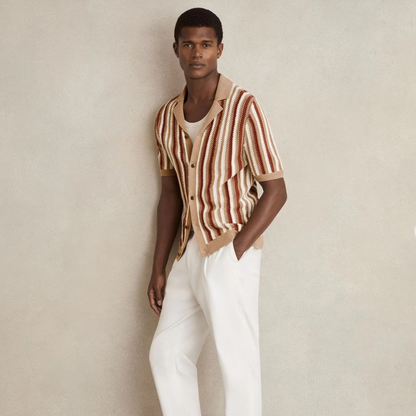 Men's Vintage Stripe Knit Button Up Shirt