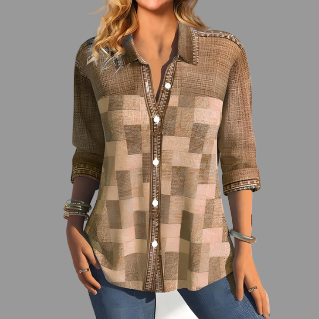 Women's Down Blouse Button Front Venalin Everyday Style - VibreMode