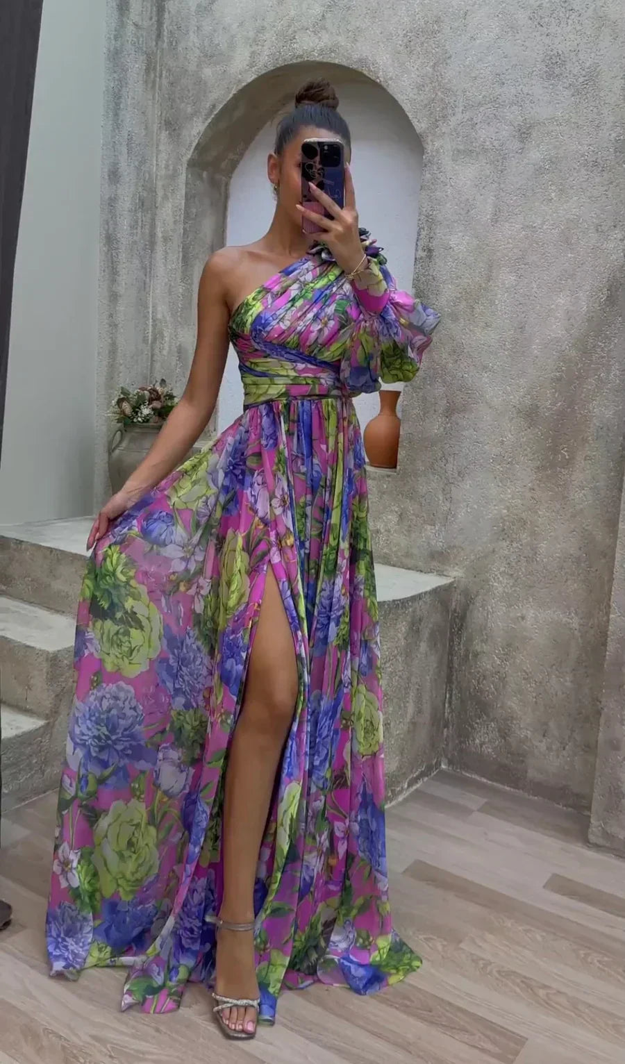 Women's One-Shoulder Maxi Dress Side Slit - VibreMode