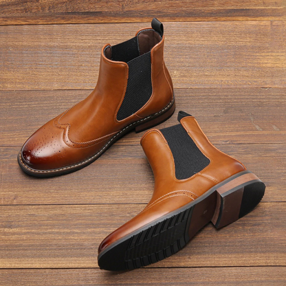 Men's Leather Chelsea Boots Elastic Sides Brown