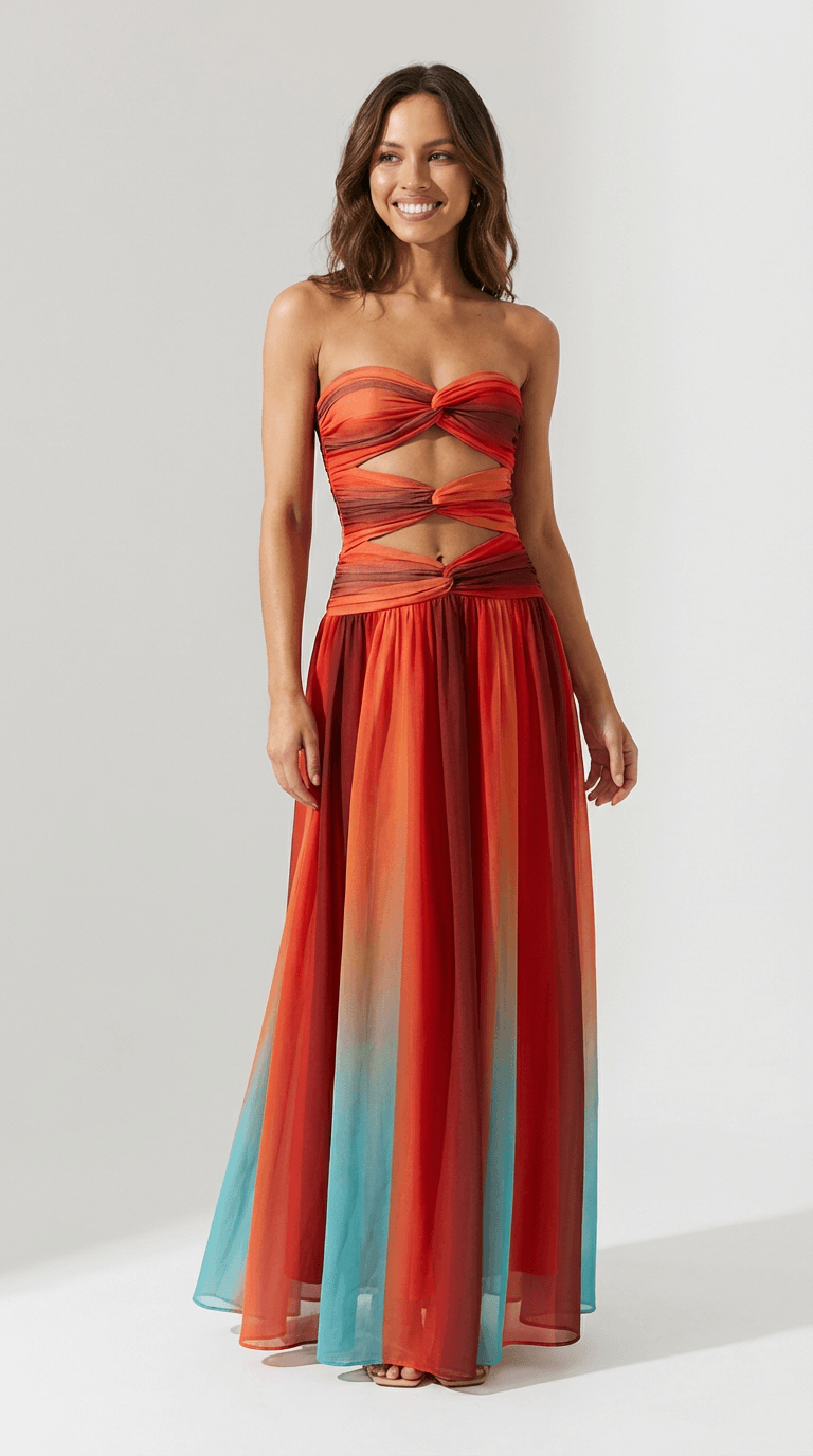 Women's Strapless Red Maxi Dress - VibreMode
