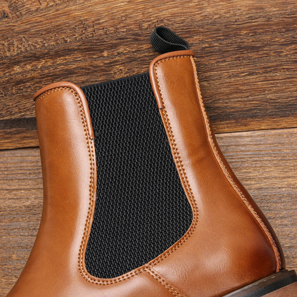Men's Leather Chelsea Boots Elastic Sides Brown