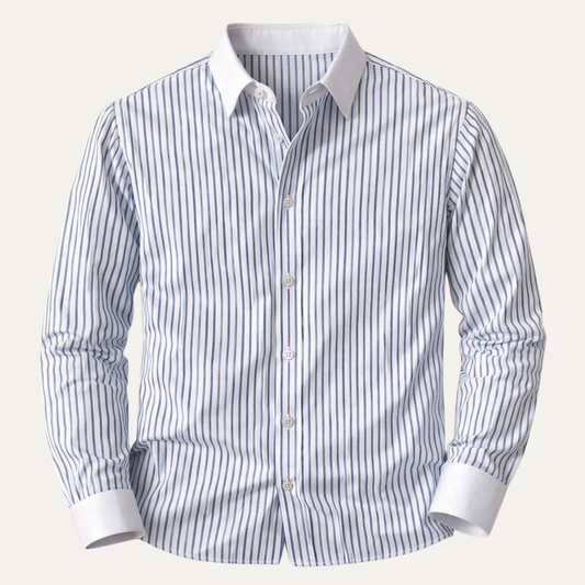 Men's Classic Formal Dress Shirt Blue Stripe Cotton - VibreMode