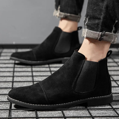 Men's Suede Chelsea Boots Khaki Elastic Side Panels