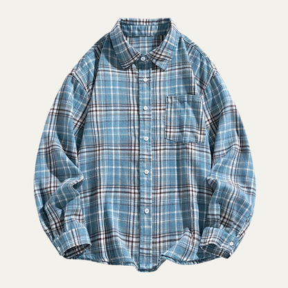 Men's Plaid Casual Shirt Loose Fit Retro Style