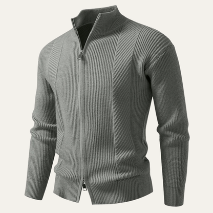 Men's Ribbed Knit Sweater Zip Up Casual Beige