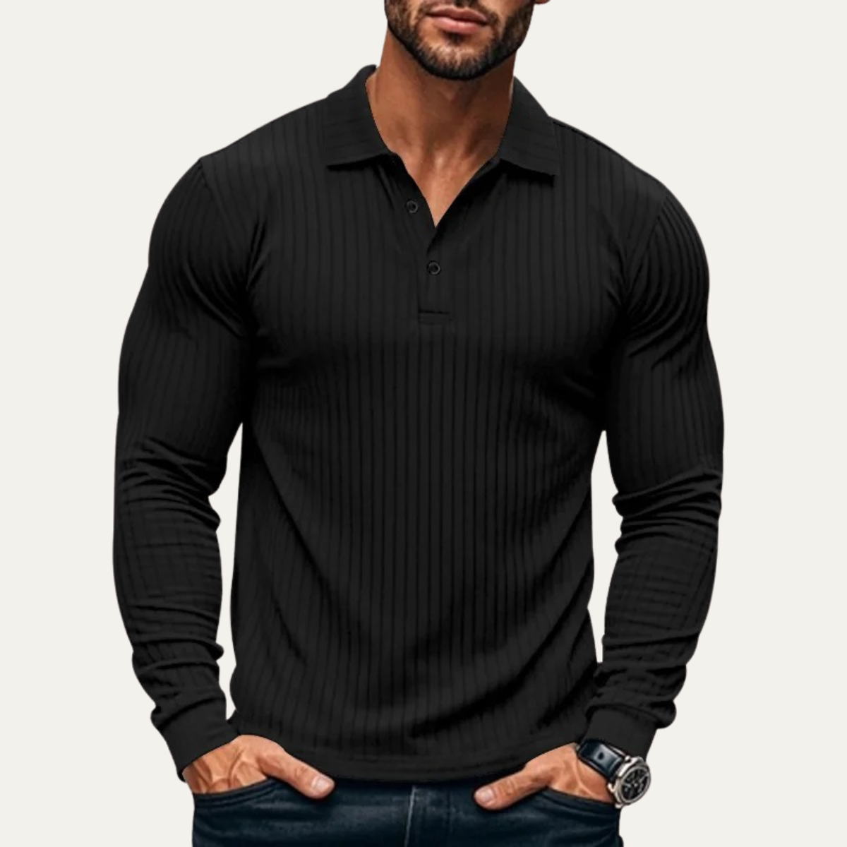 Men's Ribbed Knitted Polo Shirt