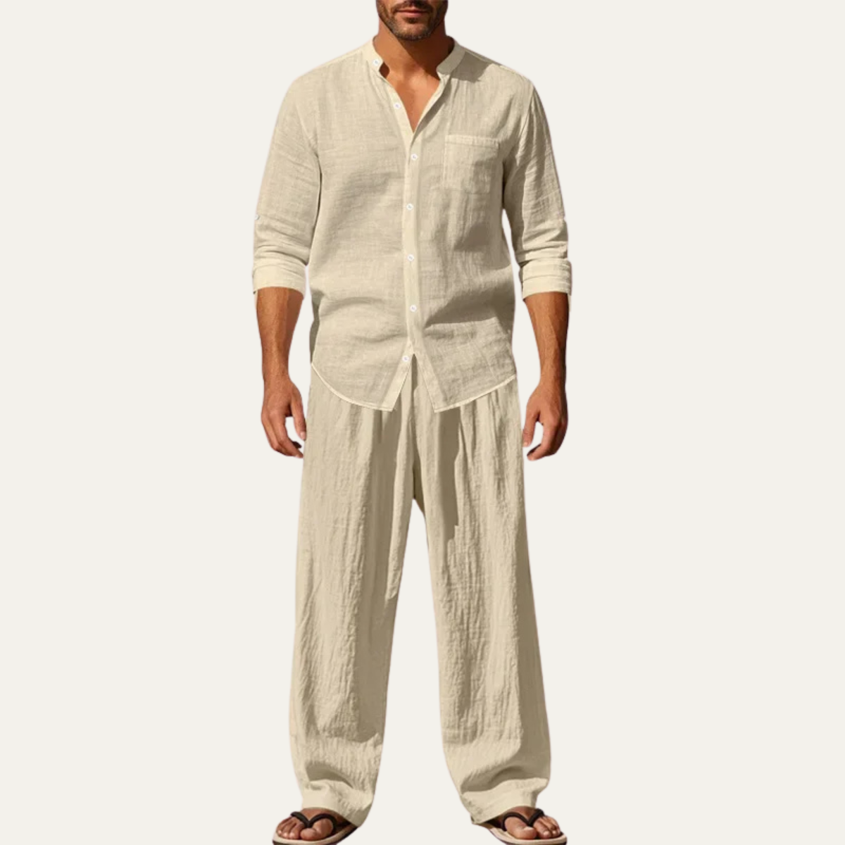 Mens Casual Linen Shirt And Pants Set
