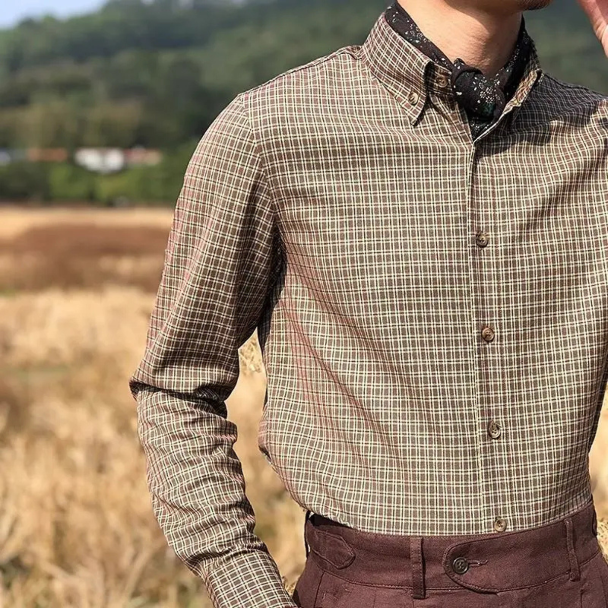 Men's Vintage Checkered Dress Shirt
