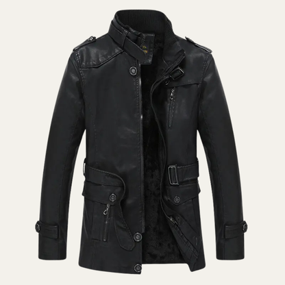 Men's Leather Winter Jacket With Belt